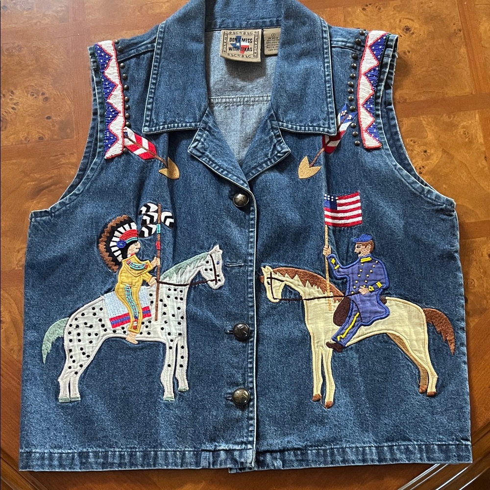 Denim Vest with Embroidered Horse Riders and beautiful bead work.